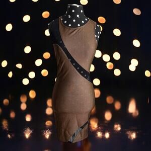 Forever 21 Womens Dress Sz S‎ Bronze Black Shiny Sheer Insets Formal HoCo